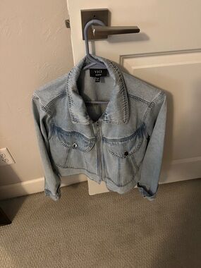 VICI Light Blue Cropped Denim Zip Jacket